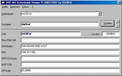 VHF-MS-Datenbank-Viewer - Screenshot