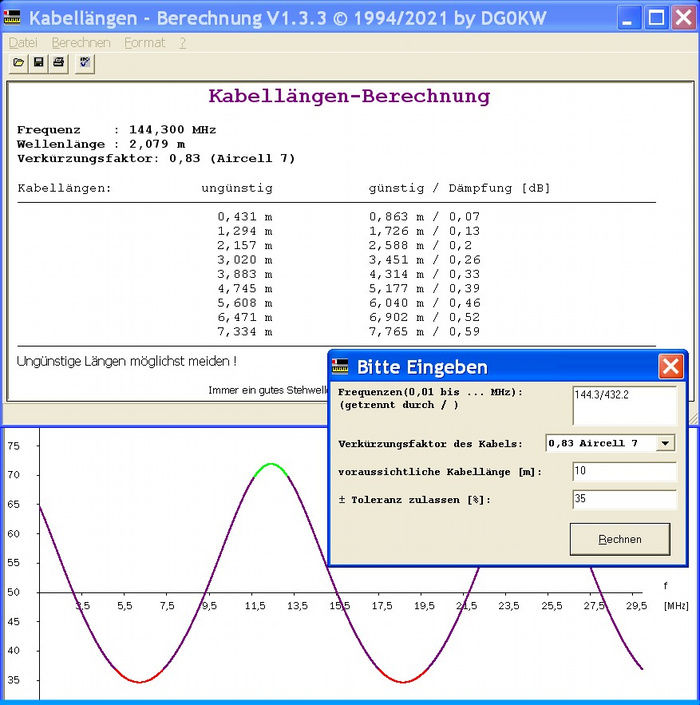 Kabellängen-Berechnung - Screenshot